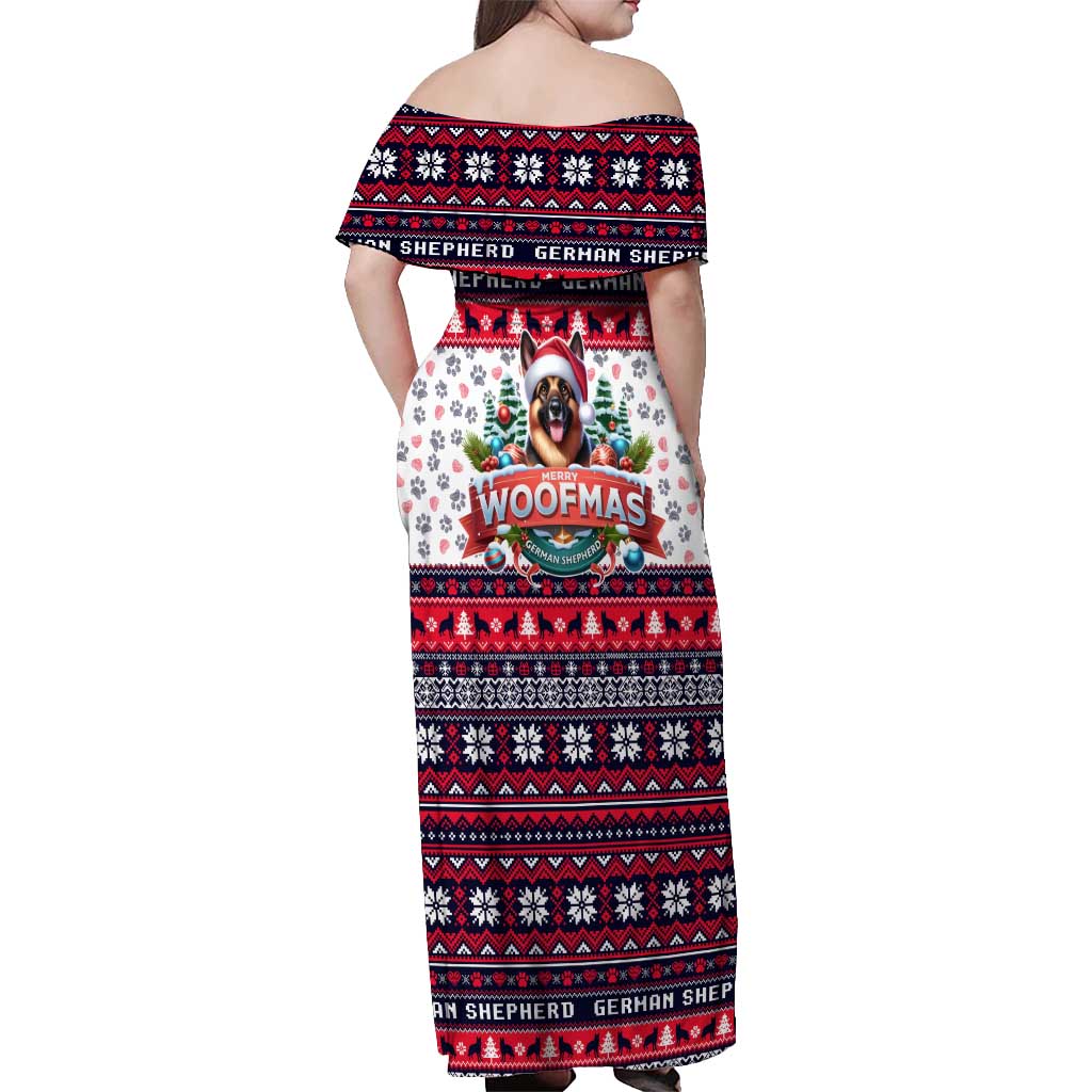 German Shepherd Merry Woofmas Off Shoulder Maxi Dress Christmas Dog Art Style - Wonder Print Shop