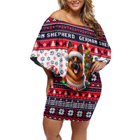 German Shepherd Merry Woofmas Off Shoulder Short Dress Christmas Dog Art Style - Wonder Print Shop