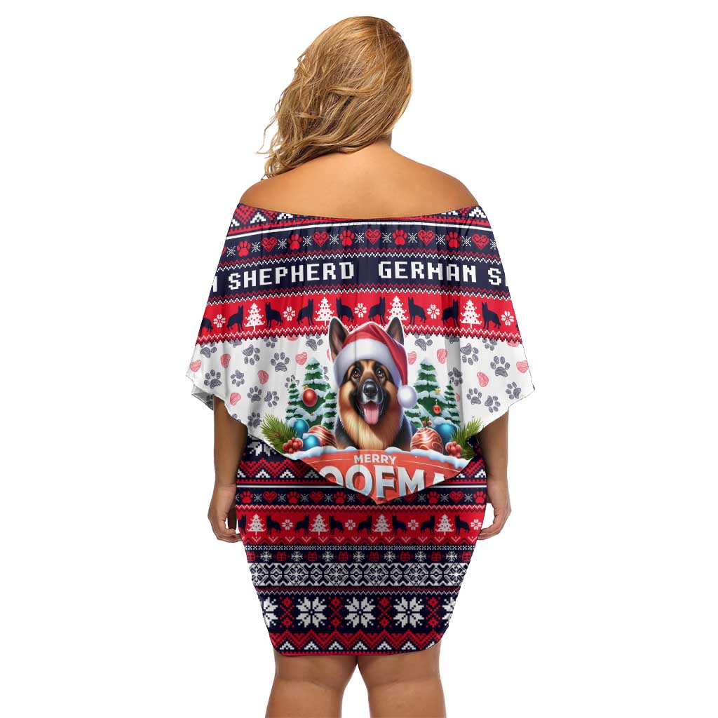German Shepherd Merry Woofmas Off Shoulder Short Dress Christmas Dog Art Style - Wonder Print Shop