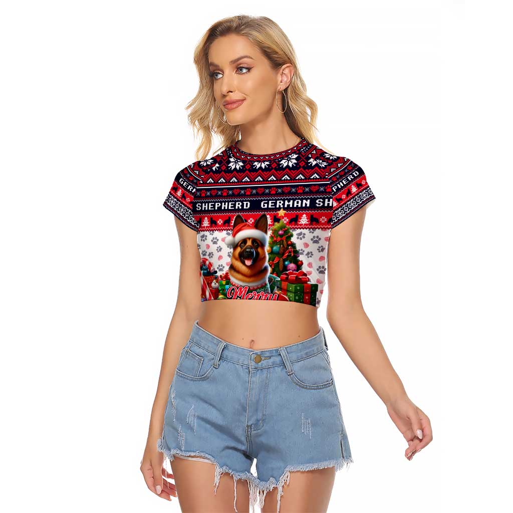 German Shepherd Merry Woofmas Raglan Cropped T Shirt Christmas Dog Art Style - Wonder Print Shop