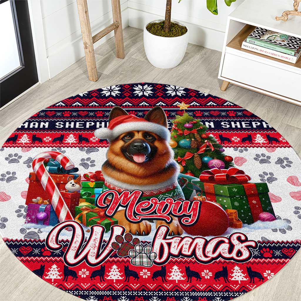German Shepherd Merry Woofmas Round Carpet Christmas Dog Art Style