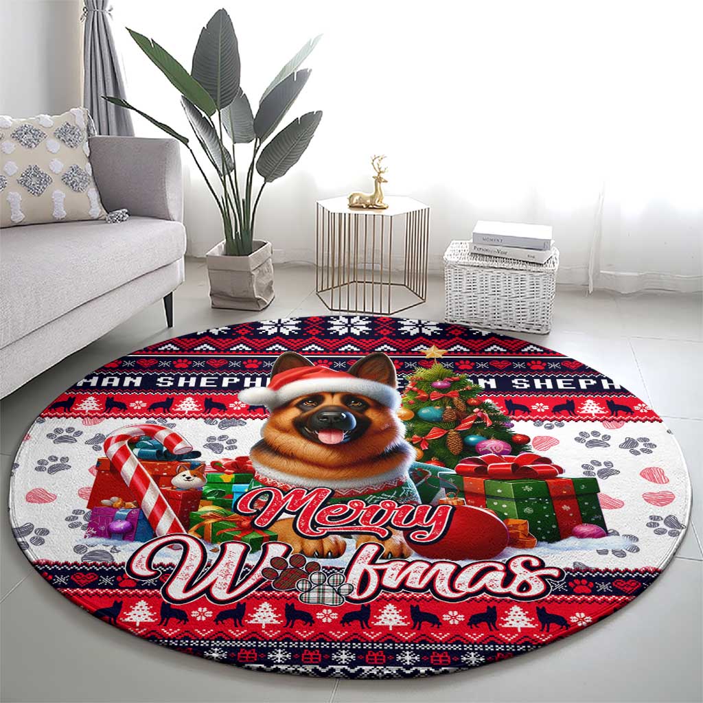 German Shepherd Merry Woofmas Round Carpet Christmas Dog Art Style