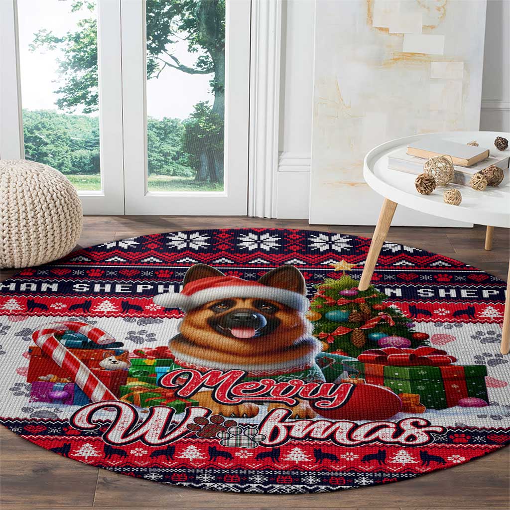 German Shepherd Merry Woofmas Round Carpet Christmas Dog Art Style
