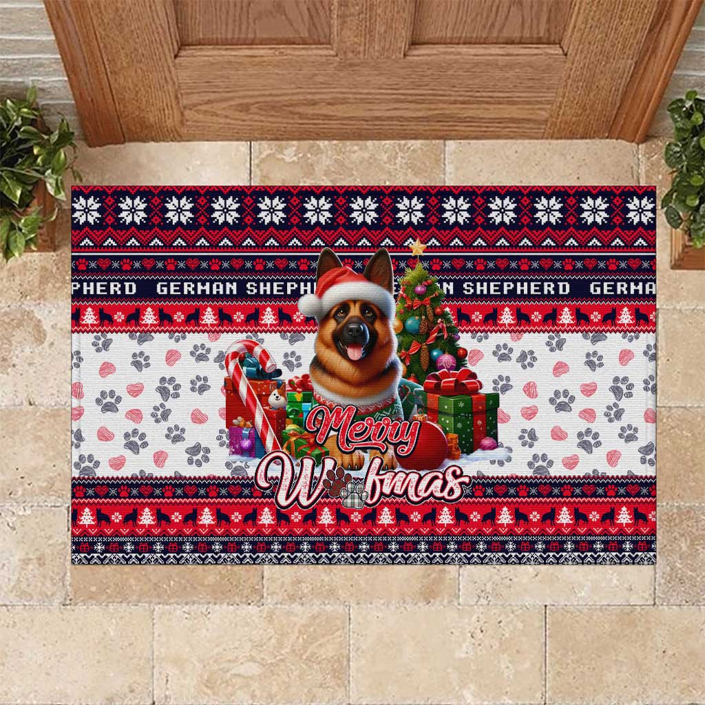 German Shepherd Merry Woofmas Rubber Doormat Christmas Dog Art Style - Wonder Print Shop