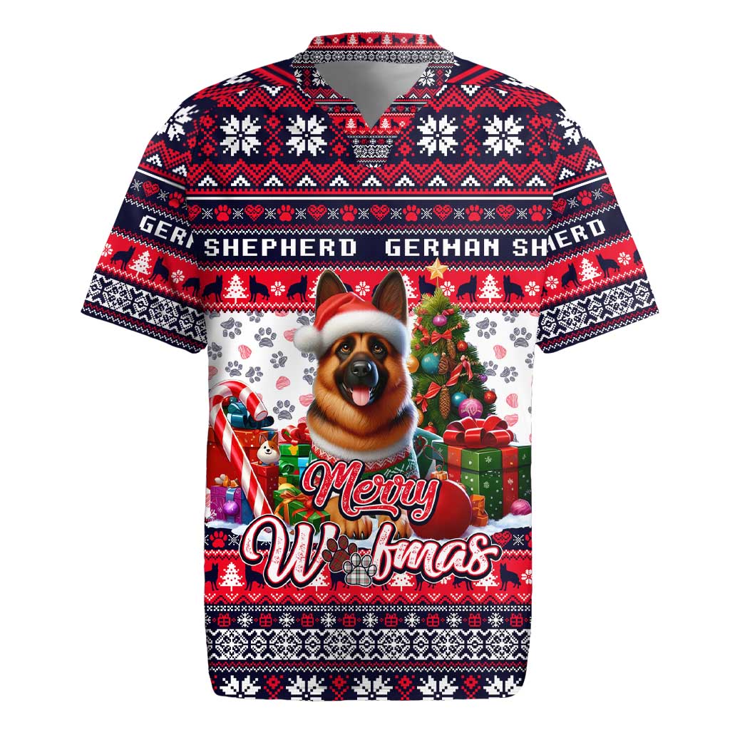 German Shepherd Merry Woofmas Rugby Jersey Christmas Dog Art Style - Wonder Print Shop