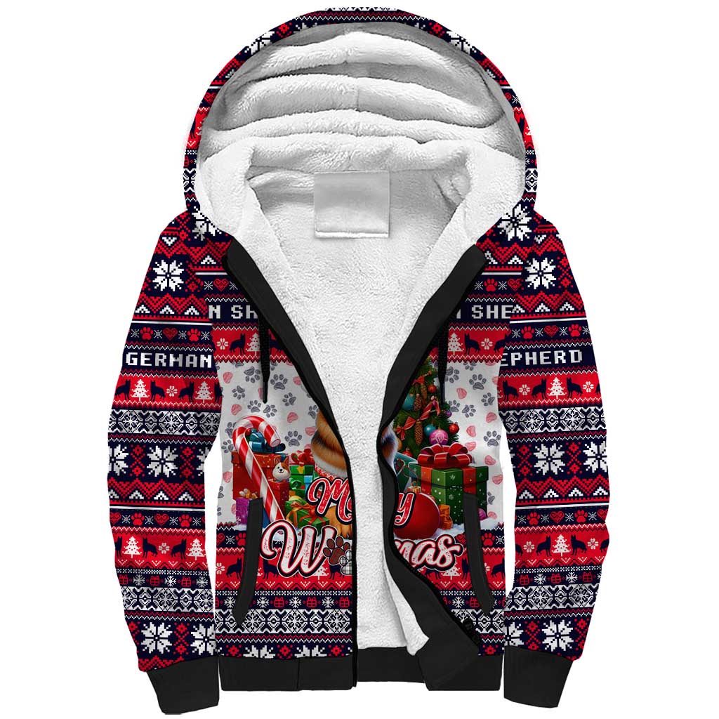 German Shepherd Merry Woofmas Sherpa Hoodie Christmas Dog Art Style - Wonder Print Shop
