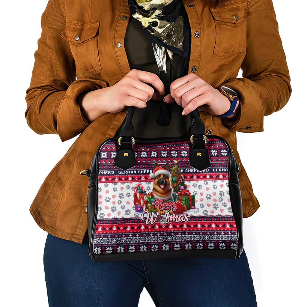German Shepherd Merry Woofmas Shoulder Handbag Christmas Dog Art Style