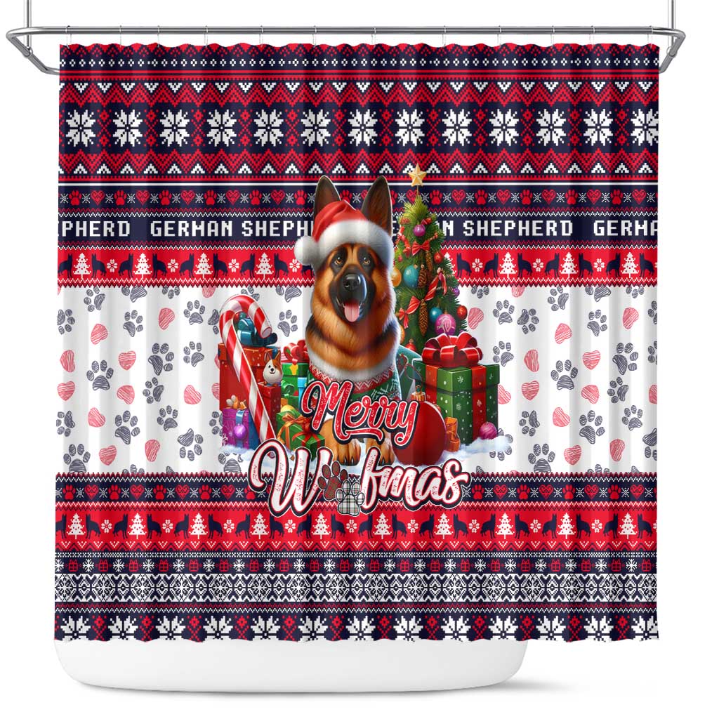 German Shepherd Merry Woofmas Shower Curtain Christmas Dog Art Style