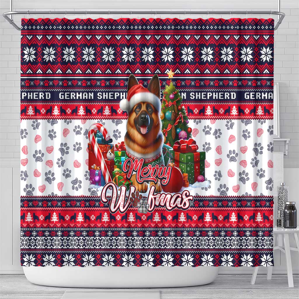 German Shepherd Merry Woofmas Shower Curtain Christmas Dog Art Style