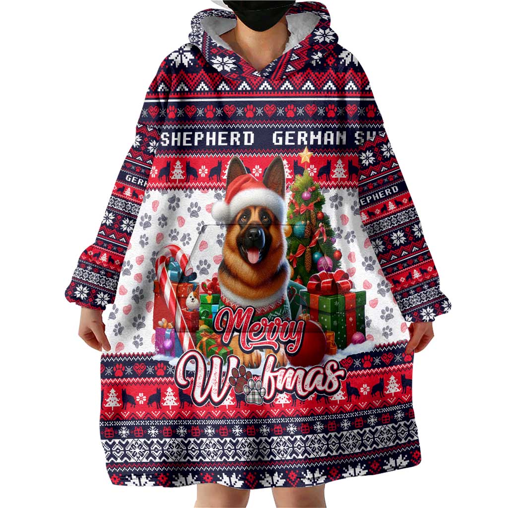 German Shepherd Merry Woofmas Wearable Blanket Hoodie Christmas Dog Art Style - Wonder Print Shop