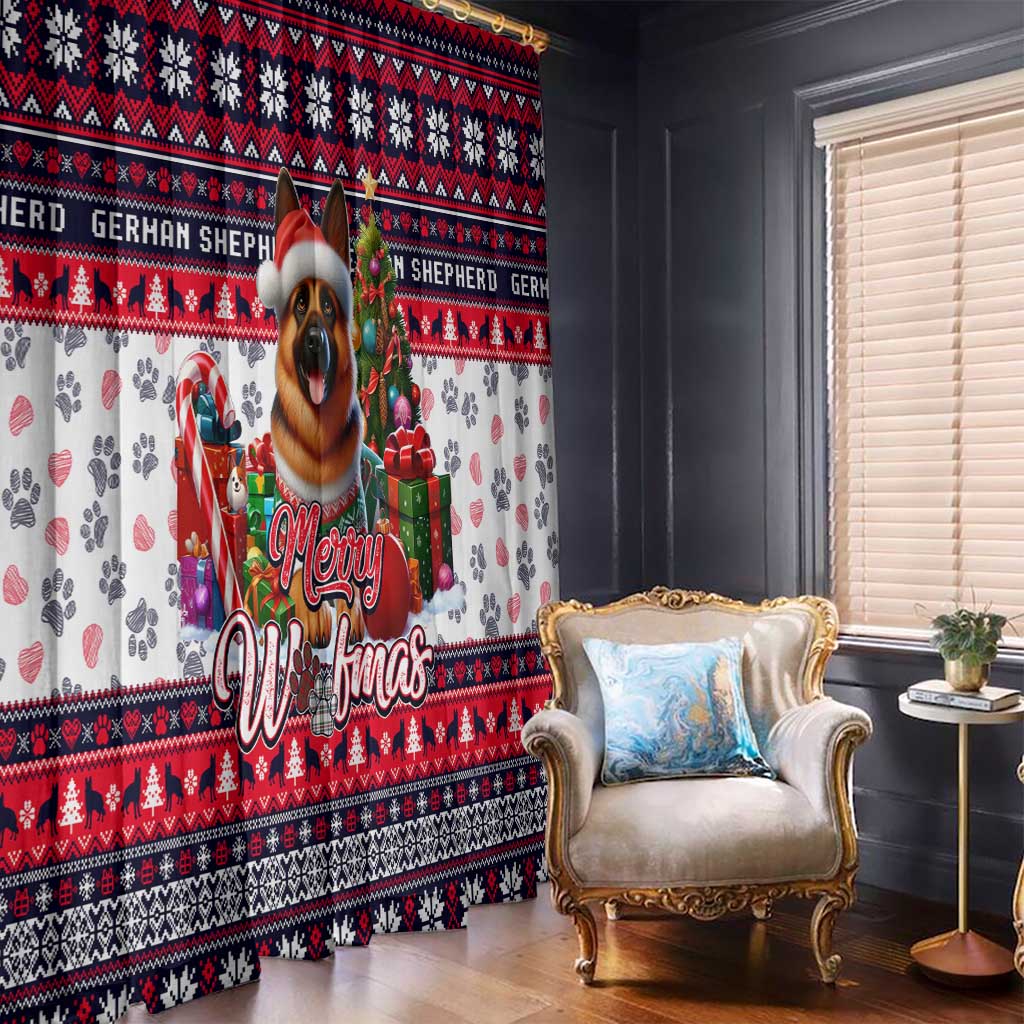 German Shepherd Merry Woofmas Window Curtain Christmas Dog Art Style - Wonder Print Shop