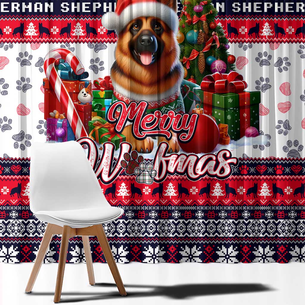 German Shepherd Merry Woofmas Window Curtain Christmas Dog Art Style - Wonder Print Shop