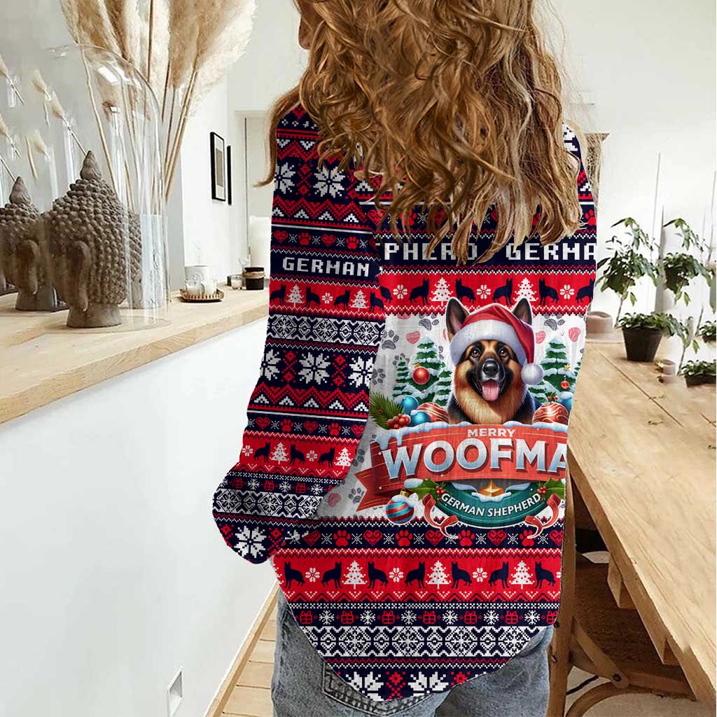 German Shepherd Merry Woofmas Women Casual Shirt Christmas Dog Art Style - Wonder Print Shop
