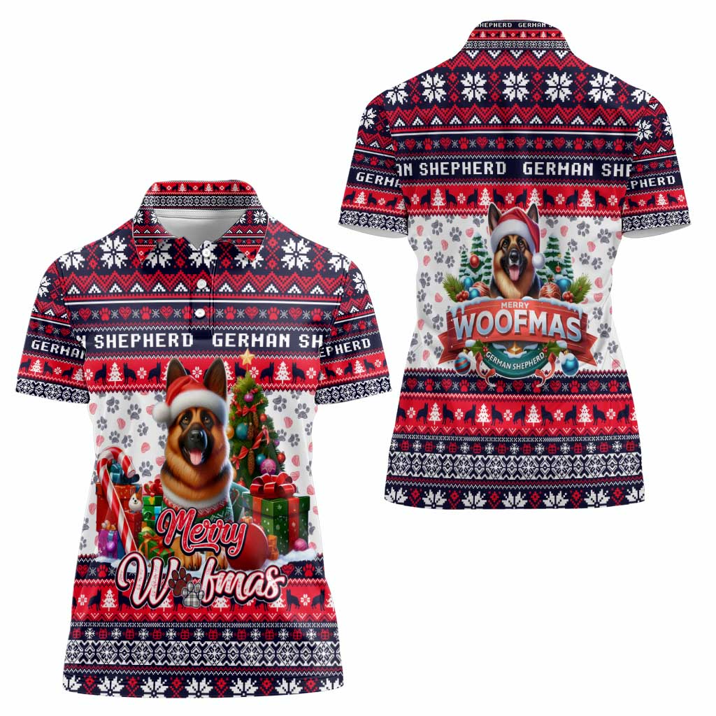 German Shepherd Merry Woofmas Women Polo Shirt Christmas Dog Art Style - Wonder Print Shop