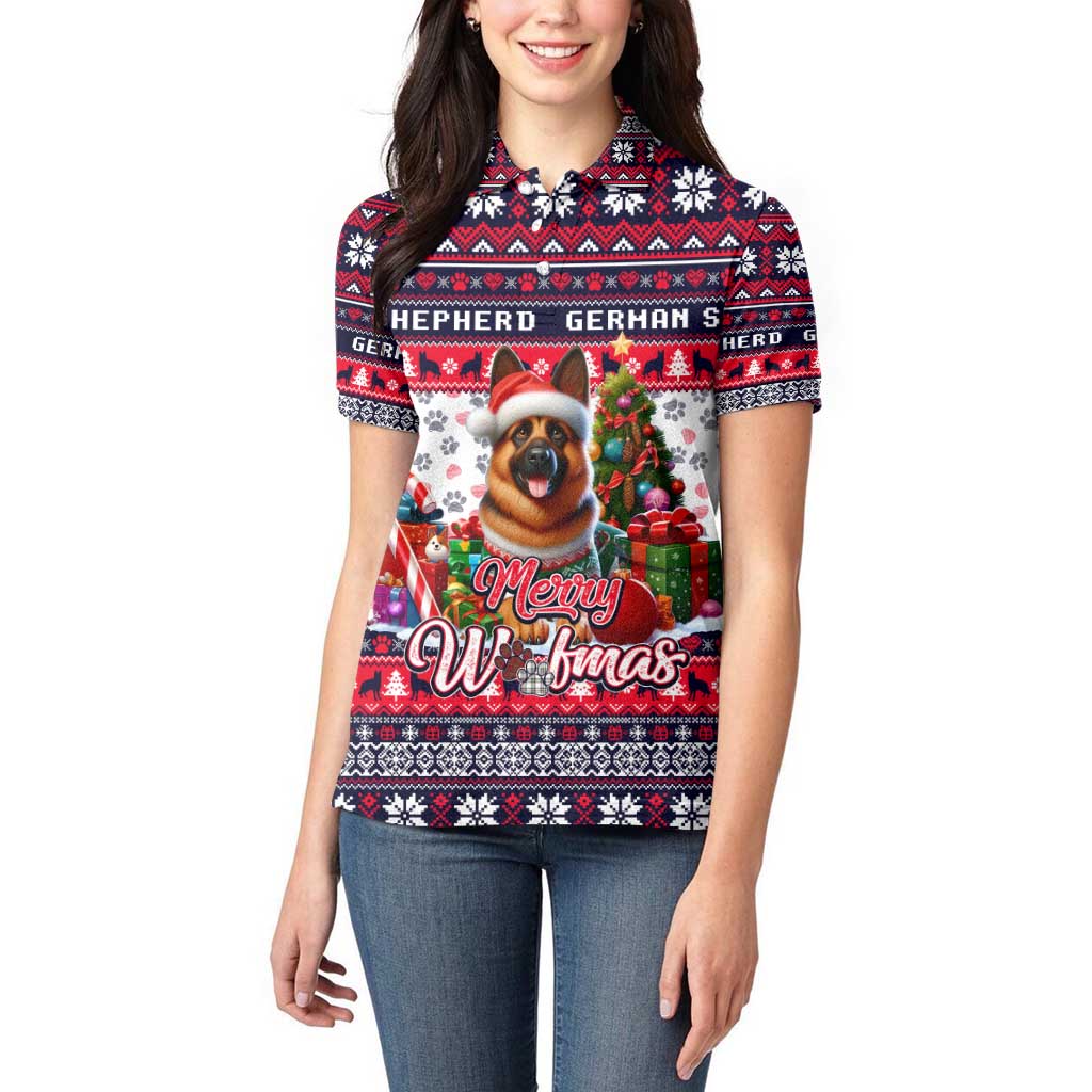 German Shepherd Merry Woofmas Women Polo Shirt Christmas Dog Art Style - Wonder Print Shop