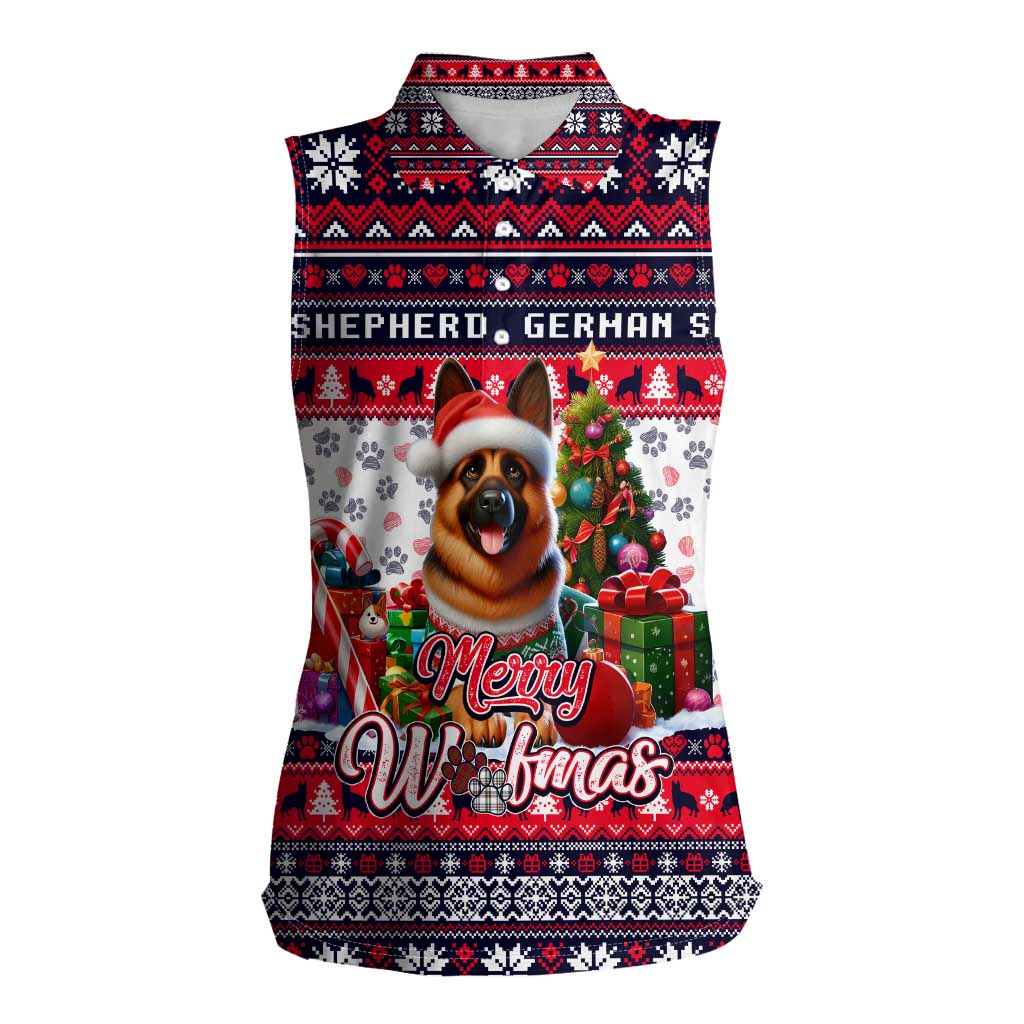 German Shepherd Merry Woofmas Women Sleeveless Polo Shirt Christmas Dog Art Style - Wonder Print Shop