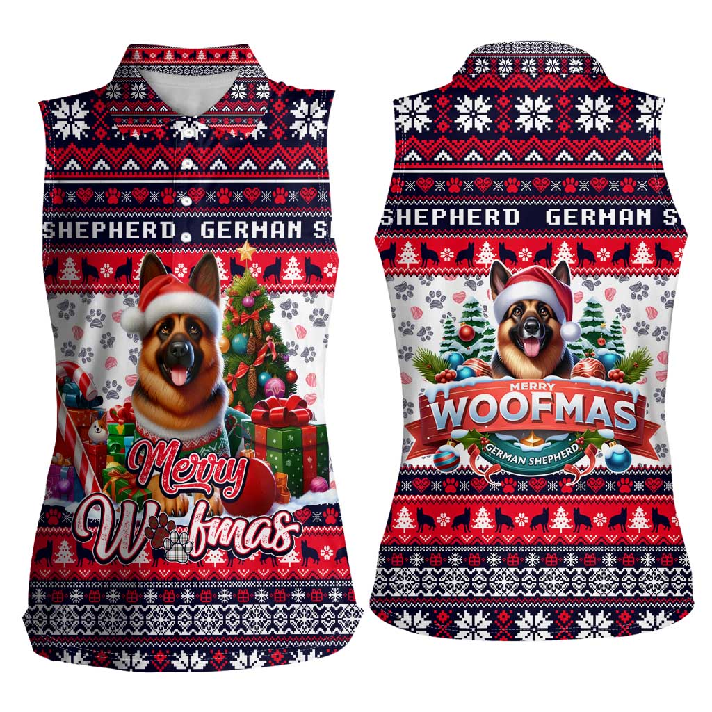 German Shepherd Merry Woofmas Women Sleeveless Polo Shirt Christmas Dog Art Style - Wonder Print Shop