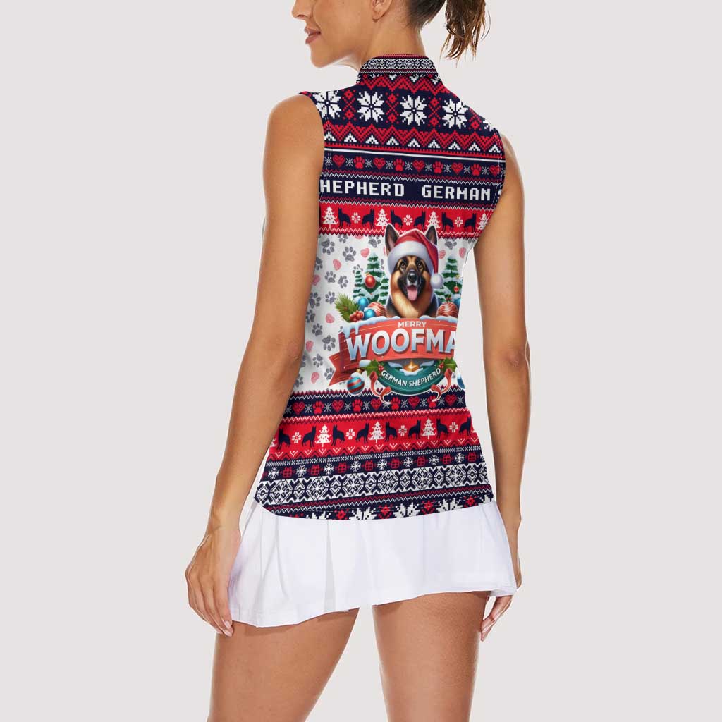 German Shepherd Merry Woofmas Women Sleeveless Polo Shirt Christmas Dog Art Style - Wonder Print Shop