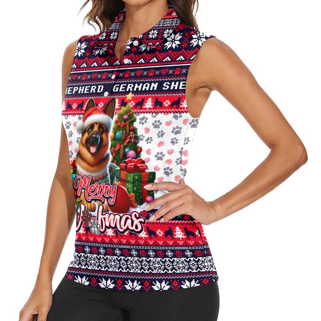 German Shepherd Merry Woofmas Women Sleeveless Polo Shirt Christmas Dog Art Style - Wonder Print Shop