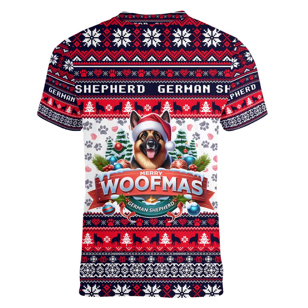 German Shepherd Merry Woofmas Women V-Neck T-Shirt Christmas Dog Art Style - Wonder Print Shop