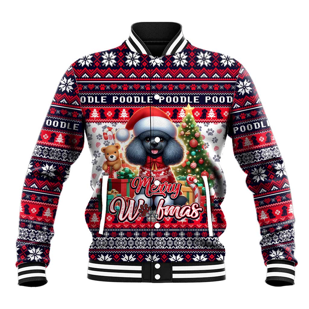 Poodle Merry Woofmas Baseball Jacket Christmas Dog Art Style - Wonder Print Shop
