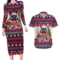 Poodle Merry Woofmas Couples Matching Long Sleeve Bodycon Dress and Hawaiian Shirt Christmas Dog Art Style - Wonder Print Shop