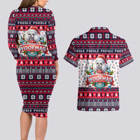 Poodle Merry Woofmas Couples Matching Long Sleeve Bodycon Dress and Hawaiian Shirt Christmas Dog Art Style - Wonder Print Shop