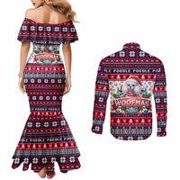 Poodle Merry Woofmas Couples Matching Mermaid Dress and Long Sleeve Button Shirt Christmas Dog Art Style