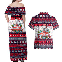 Poodle Merry Woofmas Couples Matching Off Shoulder Maxi Dress and Hawaiian Shirt Christmas Dog Art Style - Wonder Print Shop