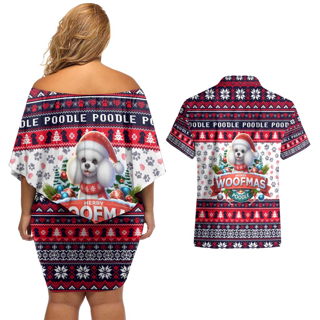 Poodle Merry Woofmas Couples Matching Off Shoulder Short Dress and Hawaiian Shirt Christmas Dog Art Style - Wonder Print Shop