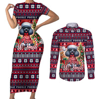 Poodle Merry Woofmas Couples Matching Short Sleeve Bodycon Dress and Long Sleeve Button Shirt Christmas Dog Art Style - Wonder Print Shop