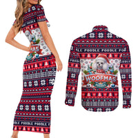 Poodle Merry Woofmas Couples Matching Short Sleeve Bodycon Dress and Long Sleeve Button Shirt Christmas Dog Art Style - Wonder Print Shop