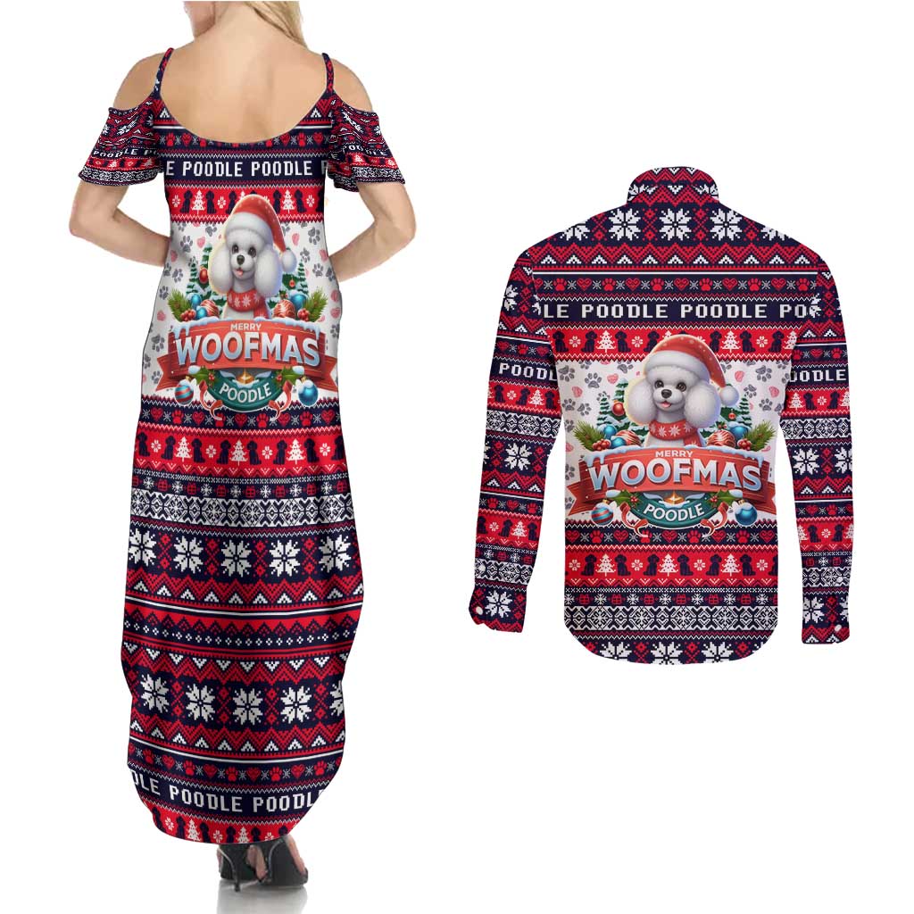 Poodle Merry Woofmas Couples Matching Summer Maxi Dress and Long Sleeve Button Shirt Christmas Dog Art Style - Wonder Print Shop