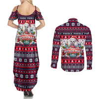 Poodle Merry Woofmas Couples Matching Summer Maxi Dress and Long Sleeve Button Shirt Christmas Dog Art Style - Wonder Print Shop