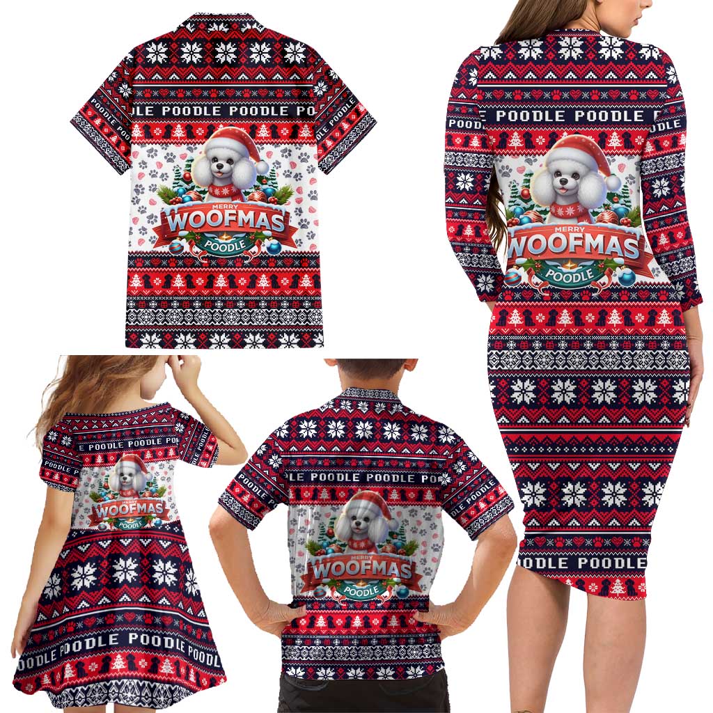 Poodle Merry Woofmas Family Matching Long Sleeve Bodycon Dress and Hawaiian Shirt Christmas Dog Art Style - Wonder Print Shop