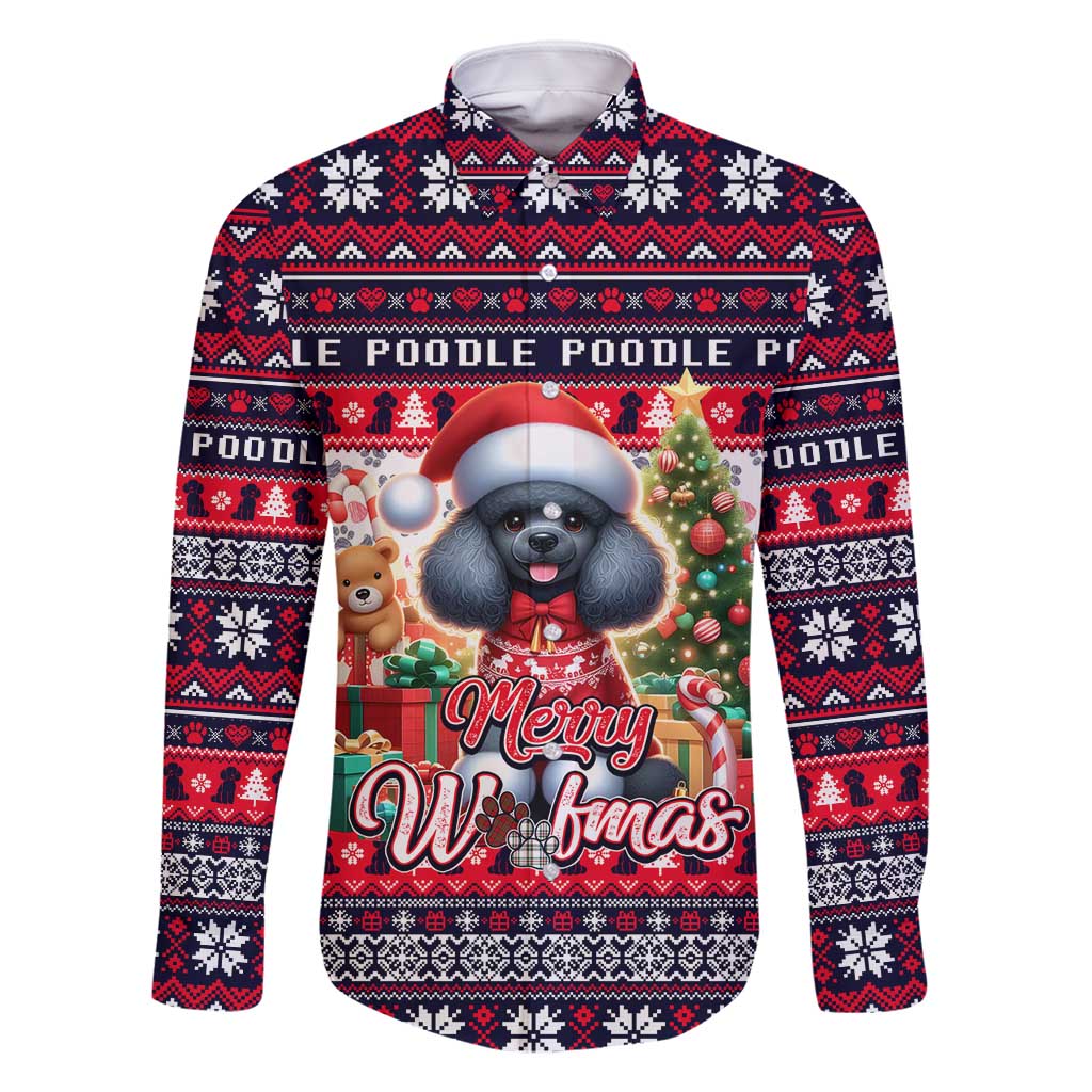 Poodle Merry Woofmas Family Matching Long Sleeve Bodycon Dress and Hawaiian Shirt Christmas Dog Art Style - Wonder Print Shop
