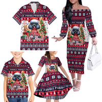 Poodle Merry Woofmas Family Matching Off The Shoulder Long Sleeve Dress and Hawaiian Shirt Christmas Dog Art Style - Wonder Print Shop