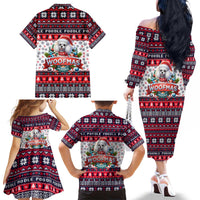 Poodle Merry Woofmas Family Matching Off The Shoulder Long Sleeve Dress and Hawaiian Shirt Christmas Dog Art Style - Wonder Print Shop