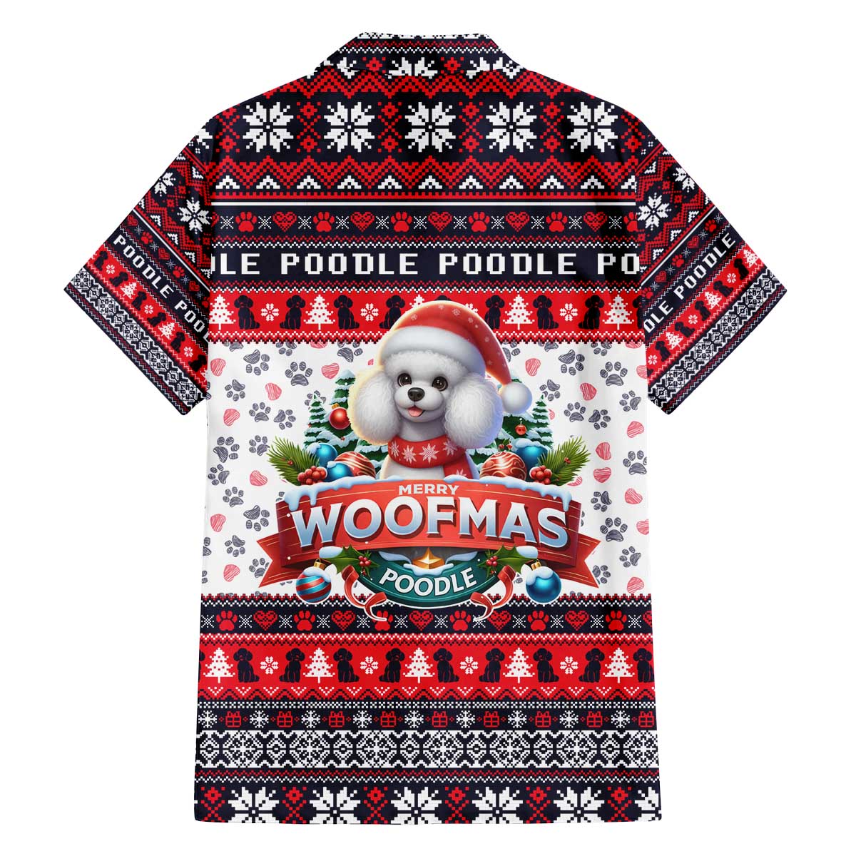 Poodle Merry Woofmas Family Matching Off The Shoulder Long Sleeve Dress and Hawaiian Shirt Christmas Dog Art Style - Wonder Print Shop