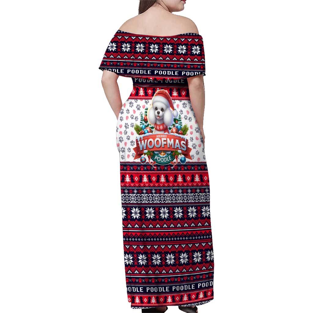 Poodle Merry Woofmas Family Matching Off Shoulder Maxi Dress and Hawaiian Shirt Christmas Dog Art Style - Wonder Print Shop