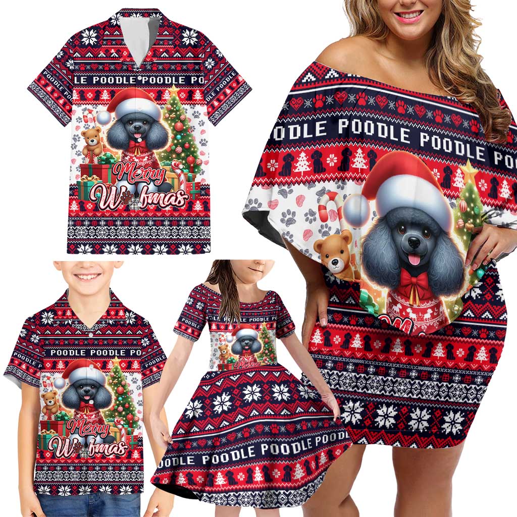 Poodle Merry Woofmas Family Matching Off Shoulder Short Dress and Hawaiian Shirt Christmas Dog Art Style - Wonder Print Shop