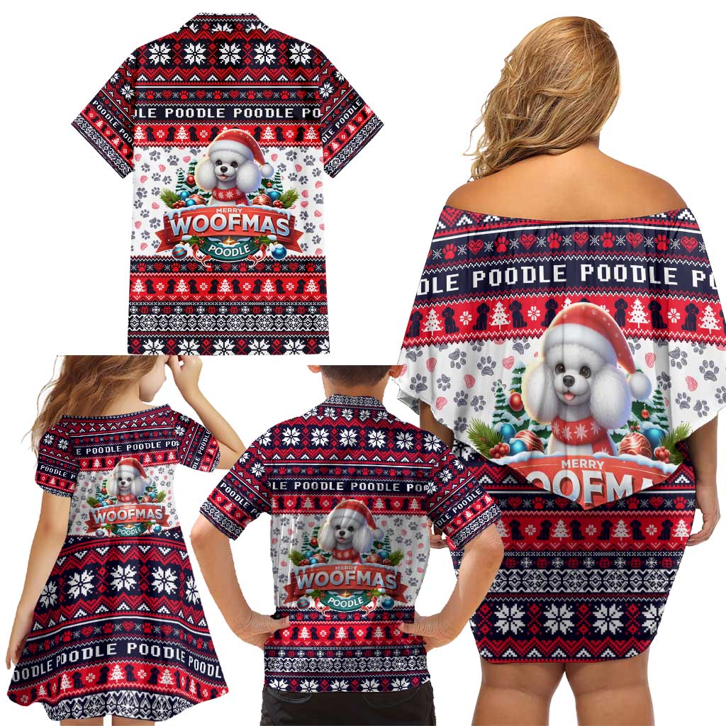 Poodle Merry Woofmas Family Matching Off Shoulder Short Dress and Hawaiian Shirt Christmas Dog Art Style - Wonder Print Shop