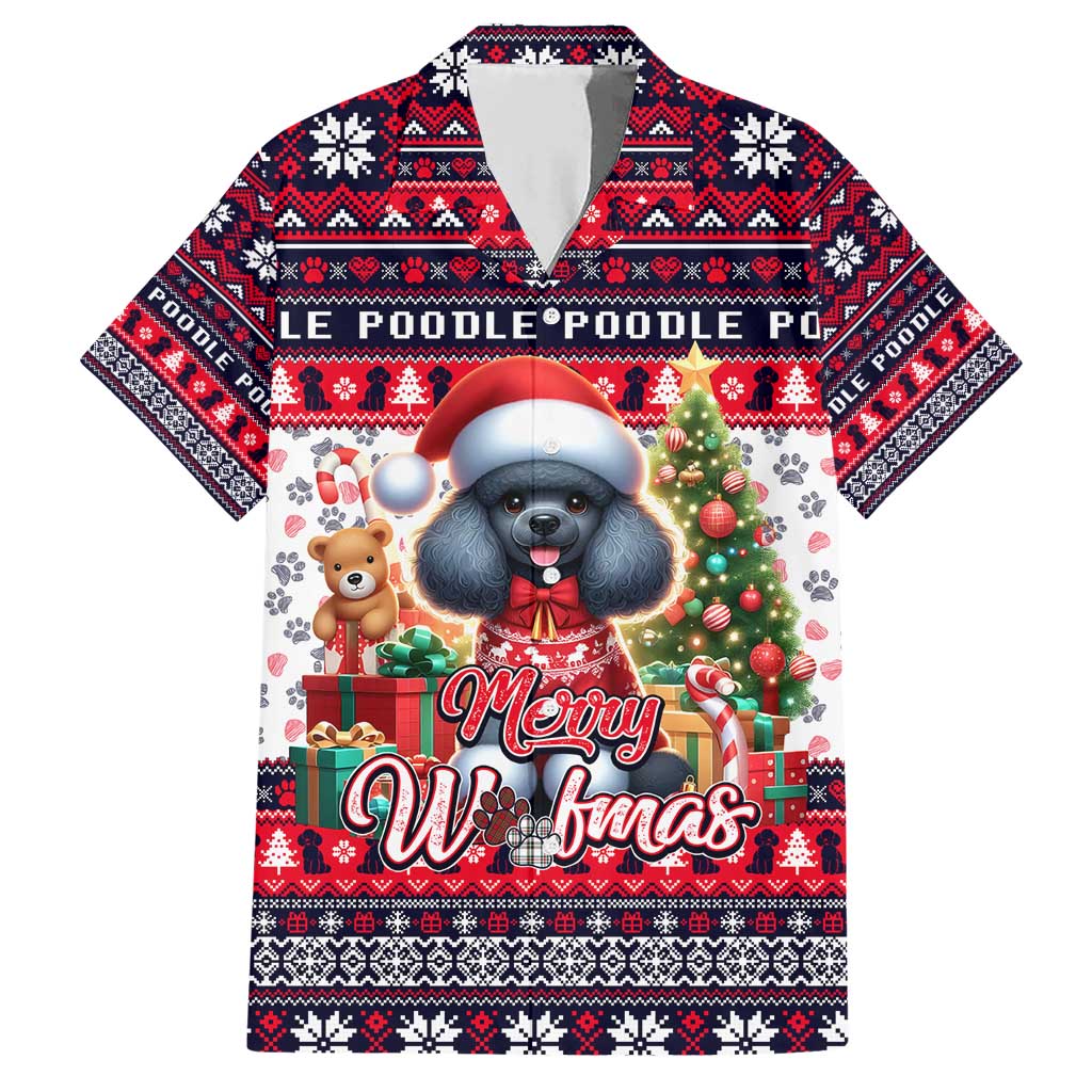Poodle Merry Woofmas Family Matching Short Sleeve Bodycon Dress and Hawaiian Shirt Christmas Dog Art Style - Wonder Print Shop