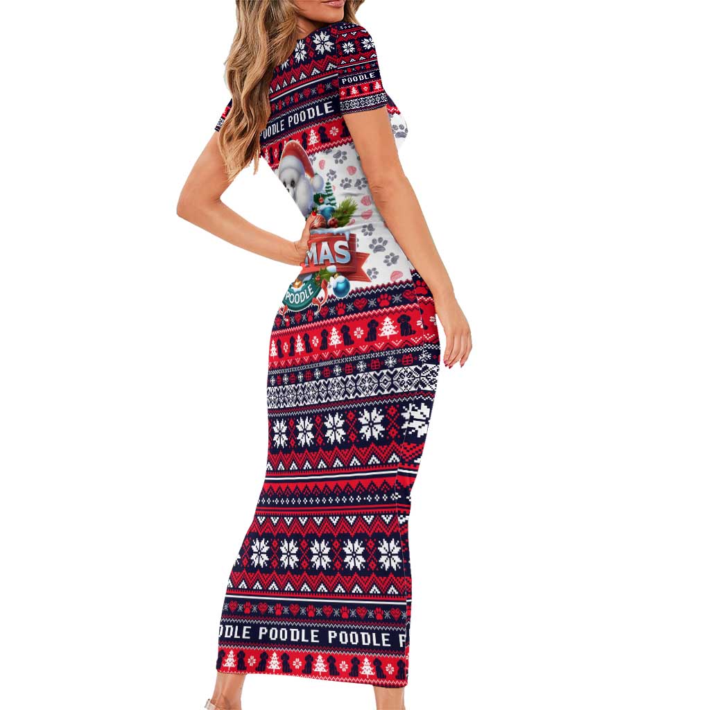 Poodle Merry Woofmas Family Matching Short Sleeve Bodycon Dress and Hawaiian Shirt Christmas Dog Art Style - Wonder Print Shop