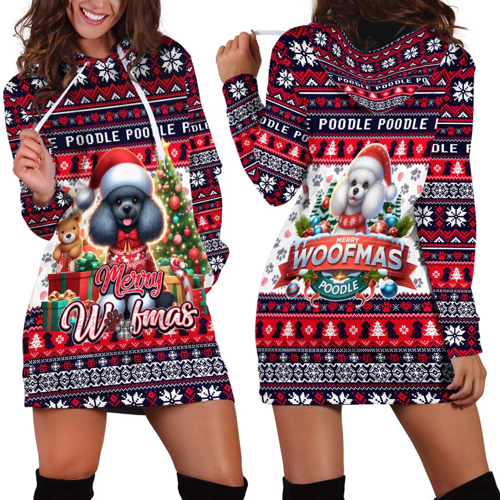 Poodle Merry Woofmas Hoodie Dress Christmas Dog Art Style - Wonder Print Shop