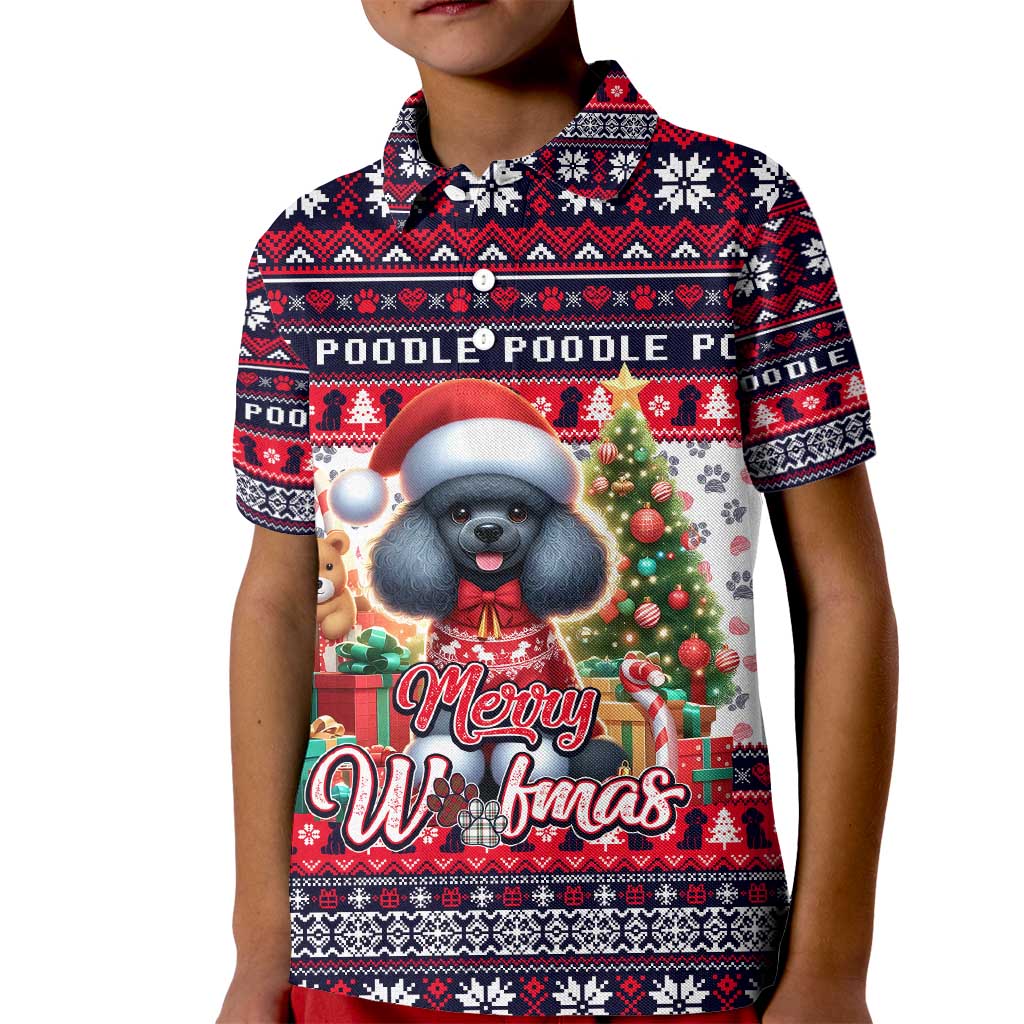 Poodle Merry Woofmas Kid Polo Shirt Christmas Dog Art Style - Wonder Print Shop