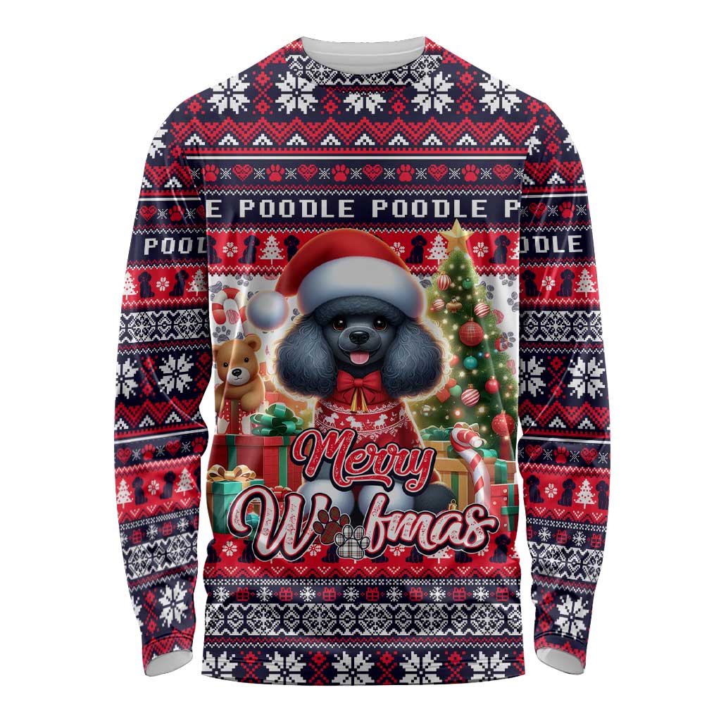 Poodle Merry Woofmas Long Sleeve Shirt Christmas Dog Art Style - Wonder Print Shop