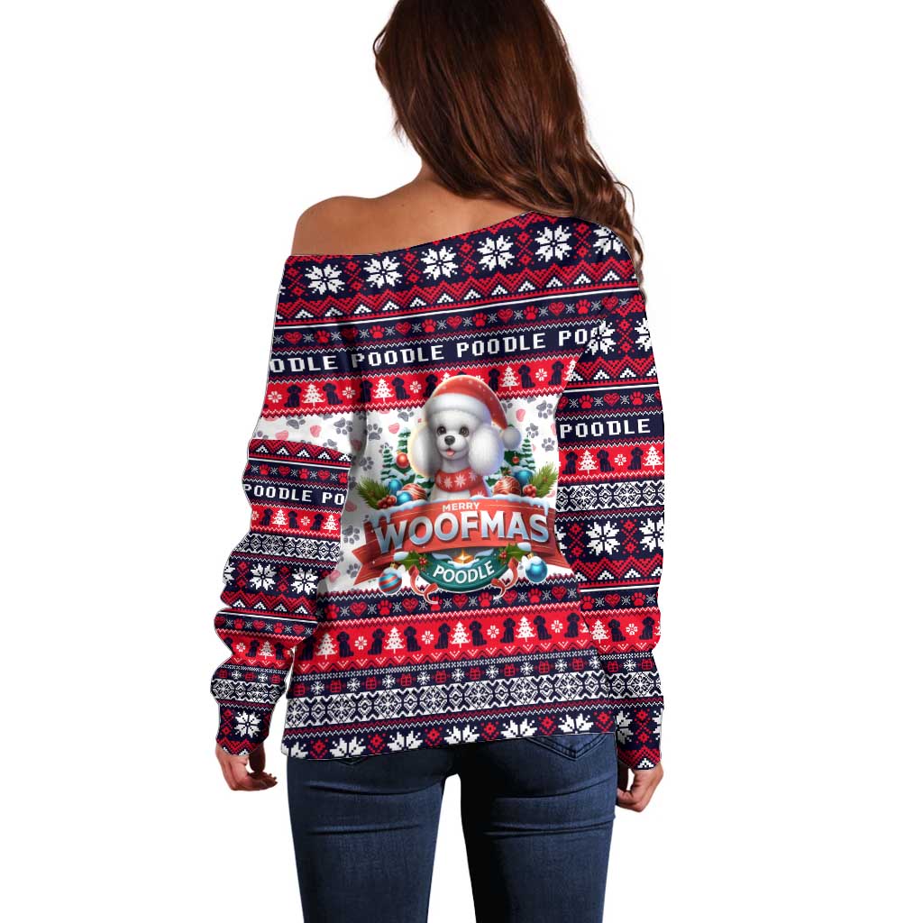 Poodle Merry Woofmas Off Shoulder Sweater Christmas Dog Art Style - Wonder Print Shop