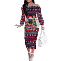 Poodle Merry Woofmas Off The Shoulder Long Sleeve Dress Christmas Dog Art Style - Wonder Print Shop