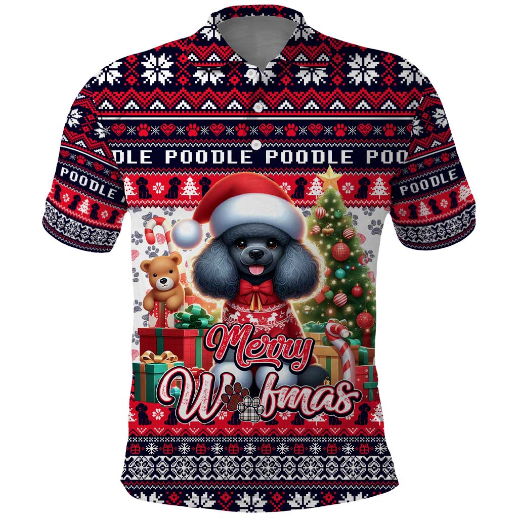Poodle Merry Woofmas Polo Shirt Christmas Dog Art Style - Wonder Print Shop